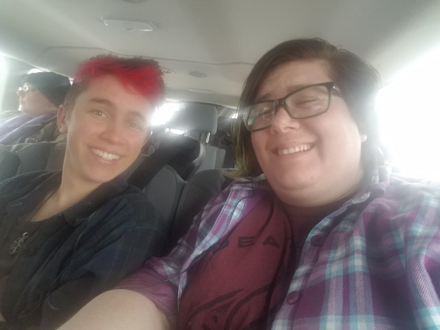 Selena and Elliot in the van